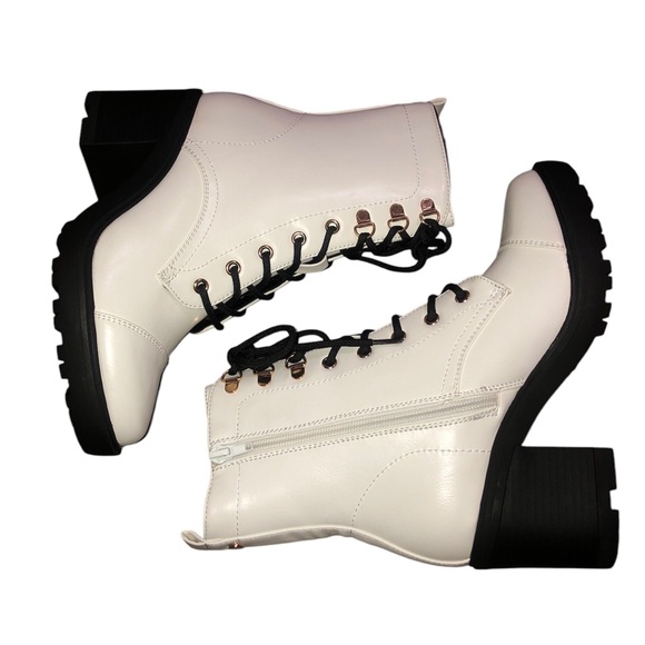 SHOEDAZZLE lace up heeled combat boots - Picture 2 of 3